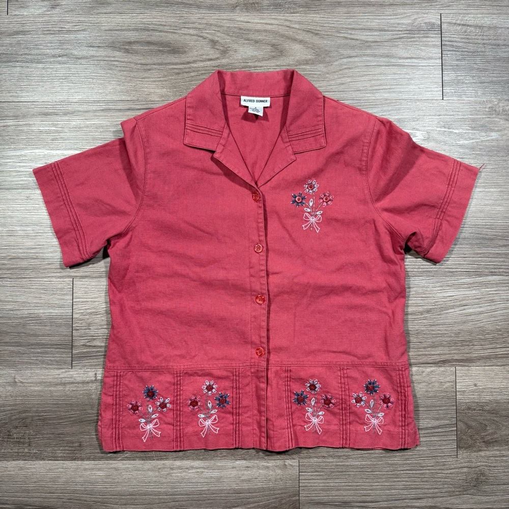 Vintage Alfred Dunner Floral Bow Embroidered Linen Blend Set